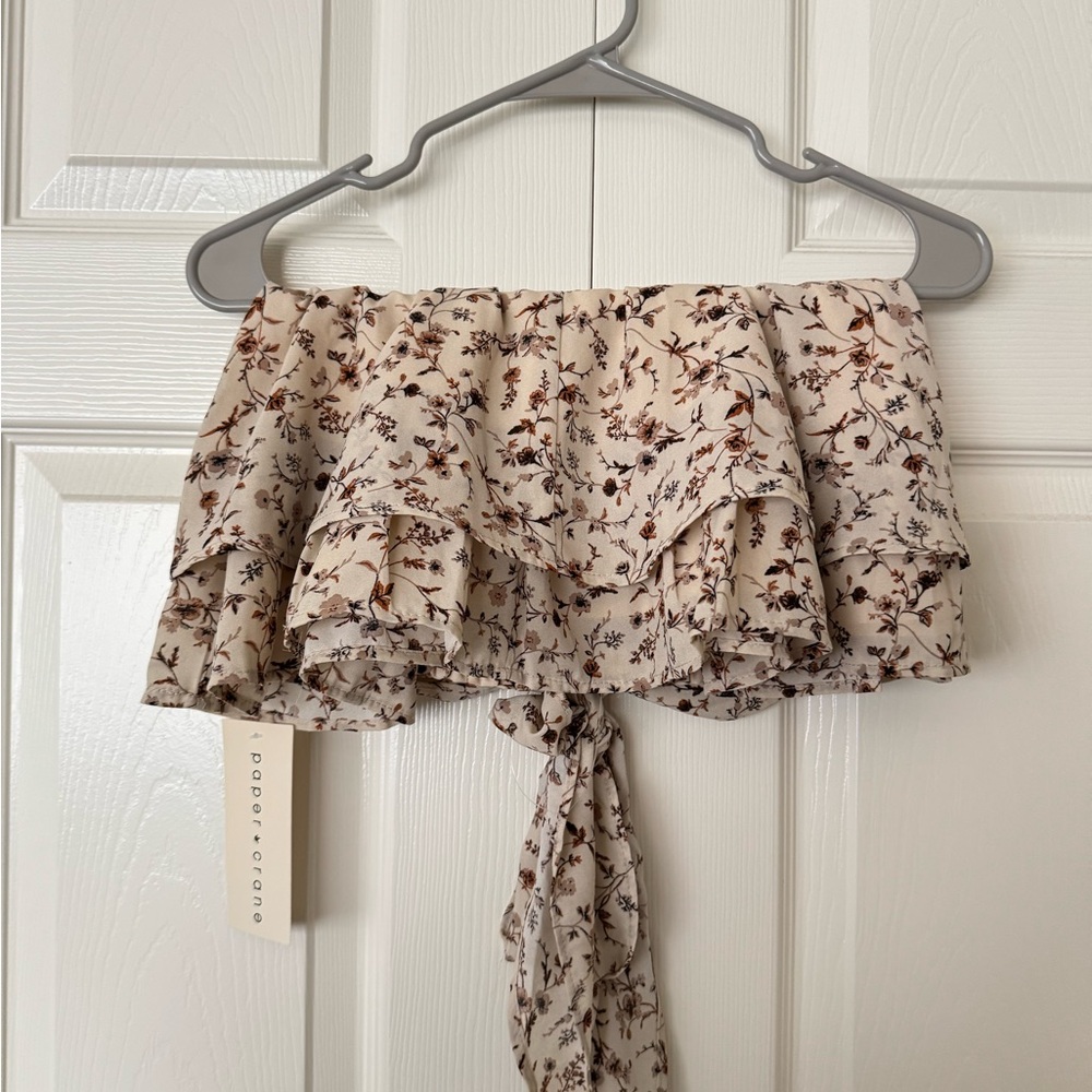 Paper Crane Floral Ruffle Skirt - Cream and Brown